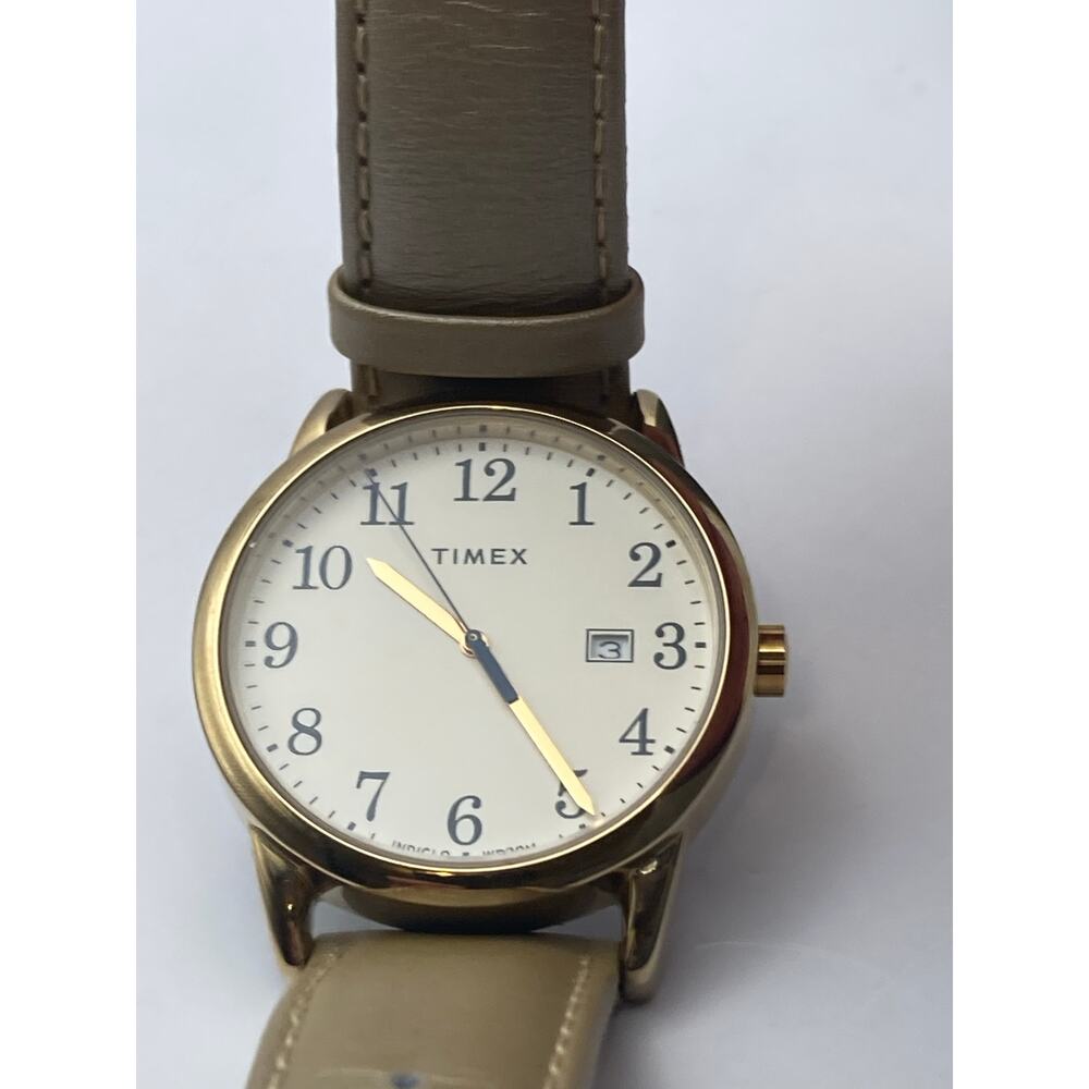 Timex Gold Case White Dial Beige Leather Strap Watch - Picture 6 of 13